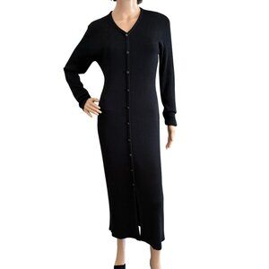 Vintage Carole Little Size PM Black Ribbed Sweater Dress Wool Blend
